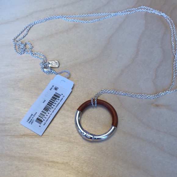 Lauren Ralph Lauren Silver Tone Leather Wrapped Circle Pendant Necklace NWT - Picture 2 of 12